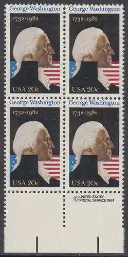 USA Michel 1530 / Scott 1952 postfrisch BLOCK RÄNDER unten m/ copyright symbol - George Washington (1732-1799), 1. Präsident