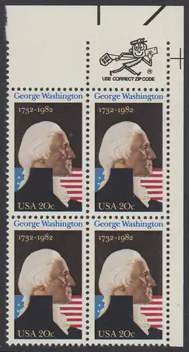 USA Michel 1530 / Scott 1952 postfrisch ZIP-BLOCK (ur) - George Washington (1732-1799), 1. Präsident