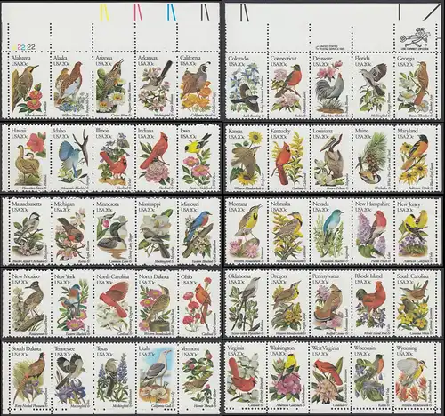 USA Michel 1532-1581 / Scott 1953-2002 postfrisch SATZ(50) EINZELMARKEN (s.Scan / a1)  - Vögel und Blumen der 50 Bundesstaaten