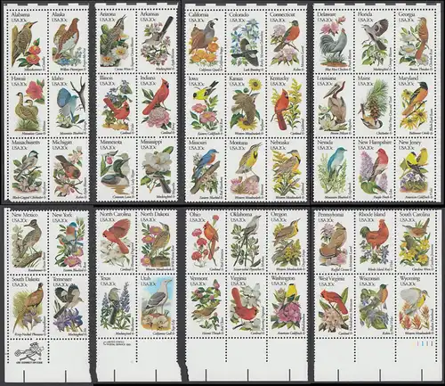 USA Michel 1532-1581 / Scott 1953-2002 postfrisch SATZ(50) EINZELMARKEN (s.Scan / a2)  - Vögel und Blumen der 50 Bundesstaaten