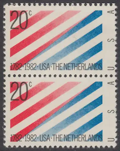 USA Michel 1582 / Scott 2003 postfrisch vert.PAAR - 200 Jahre diplomatische Beziehungen zwischen den Niederlanden und den Vereinigten Staaten von Amerika