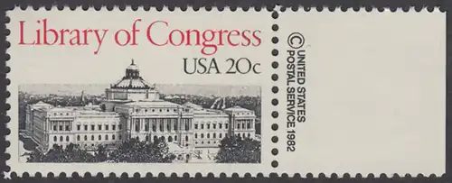 USA Michel 1583 / Scott 2004 postfrisch EINZELMARKE RAND rechts m/ copyright symbol - Kongressbibliothek: Thomas-Jefferson-Gebäude der Kongressbibliothek, Washington, DC