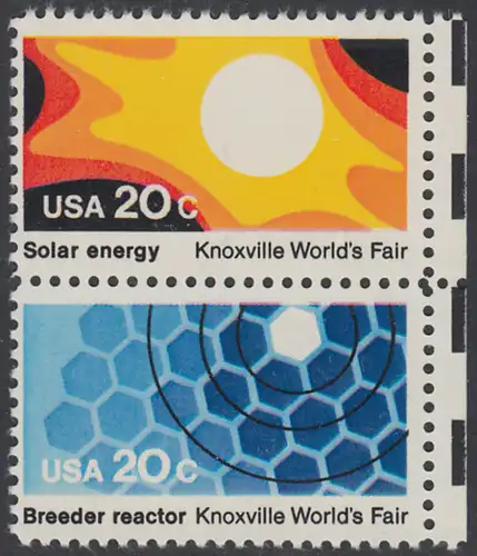 USA Michel 1585+1587 / Scott 2006+2008 postfrisch vert.PAAR RÄNDER rechts - Weltausstellung in Knoxville: Sonnenenergie / Brutreaktor