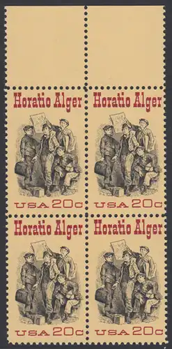 USA Michel 1589 / Scott 2010 postfrisch BLOCK RÄNDER oben - 150. Geburtstag des Schriftstellers Horatio Alger; Titelbild der Buchserie Ragged Dick