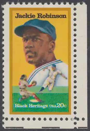 USA Michel 1596 / Scott 2016 postfrisch EINZELMARKE ECKRAND unten rechts - Schwarzamerikanisches Erbe: Jackie Robinson (1919-1972), Baseballspieler
