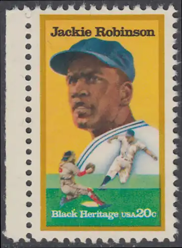USA Michel 1596 / Scott 2016 postfrisch EINZELMARKE RAND links - Schwarzamerikanisches Erbe: Jackie Robinson (1919-1972), Baseballspieler