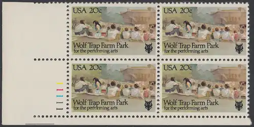 USA Michel 1599 / Scott 2018 postfrisch PLATEBLOCK ECKRAND unten links m/ Platten-# 11111 (a) - Wolf Trap Farm Park mit Theater, Vienna, VA
