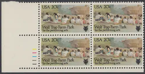 USA Michel 1599 / Scott 2018 postfrisch PLATEBLOCK ECKRAND unten links m/ Platten-# 11111 (b) - Wolf Trap Farm Park mit Theater, Vienna, VA