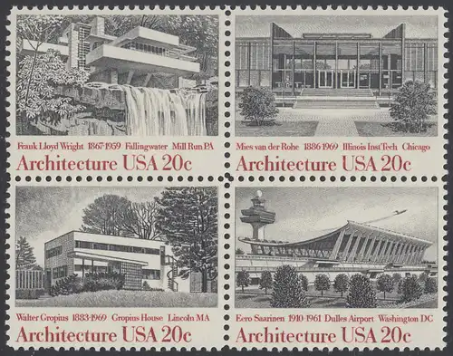 USA Michel 1600-1603 / Scott 2019-2022 postfrisch BLOCK - Amerikanische Architektur