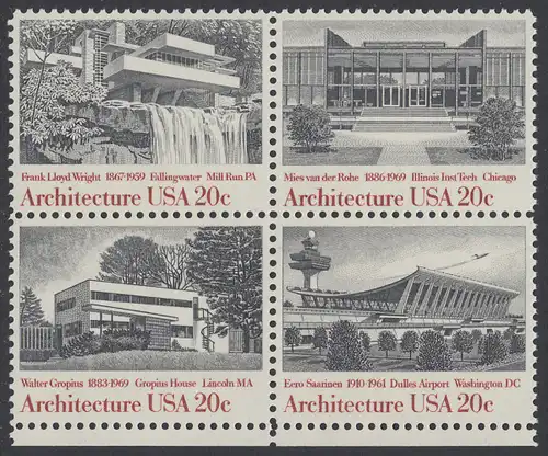 USA Michel 1600-1603 / Scott 2019-2022 postfrisch BLOCK RÄNDER unten (a1) - Amerikanische Architektur