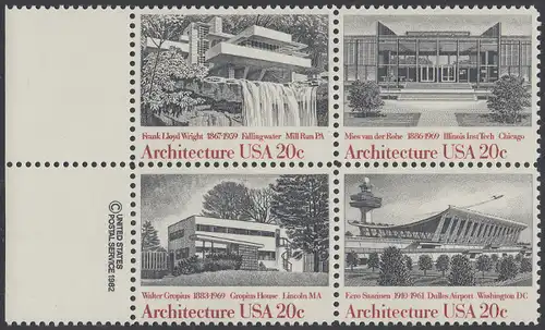 USA Michel 1600-1603 / Scott 2019-2022 postfrisch BLOCK RÄNDER links m/ copyright symbol - Amerikanische Architektur