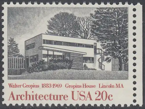 USA Michel 1602 / Scott 2021 postfrisch EINZELMARKE RAND rechts - Amerikanische Architektur: Gropius House, Lincoln, MA
