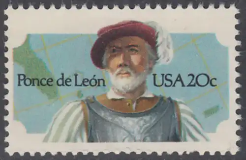 USA Michel 1605 / Scott 2024 postfrisch EINZELMARKE - Juan Ponce de León (um 1460-1521), Entdecker von Florida
