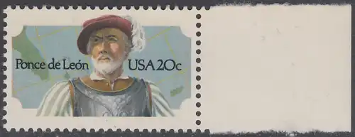 USA Michel 1605 / Scott 2024 postfrisch EINZELMARKE RAND rechts - Juan Ponce de León (um 1460-1521), Entdecker von Florida