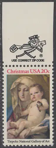 USA Michel 1606 / Scott 2026 postfrisch EINZELMARKE RAND oben m/ ZIP-Emblem - Weihnachten: Madonna und Kind