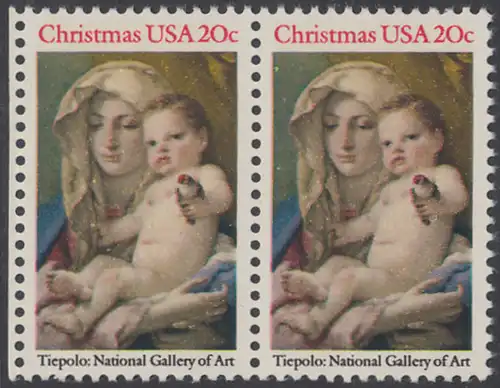 USA Michel 1606 / Scott 2026 postfrisch horiz.PAAR RAND links - Weihnachten: Madonna und Kind