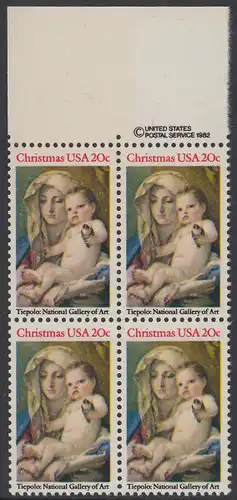 USA Michel 1606 / Scott 2026 postfrisch BLOCK RÄNDER oben m/ copyright symbol - Weihnachten: Madonna und Kind