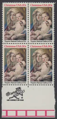 USA Michel 1606 / Scott 2026 postfrisch BLOCK RÄNDER unten m/ ZIP-Emblem - Weihnachten: Madonna und Kind