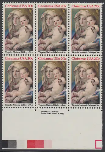 USA Michel 1606 / Scott 2026 postfrisch horiz.BLOCK(6) RÄNDER unten m/ copyright symbol - Weihnachten: Madonna und Kind