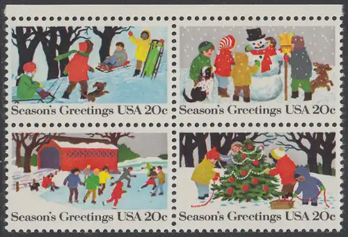 USA Michel 1607-1610 / Scott 2027-2030 postfrisch BLOCK RÄNDER oben - Weihnachten