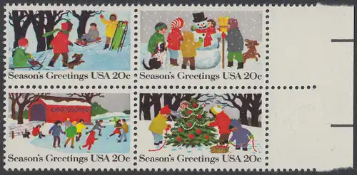 USA Michel 1607-1610 / Scott 2027-2030 postfrisch BLOCK RÄNDER rechts (a2) - Weihnachten
