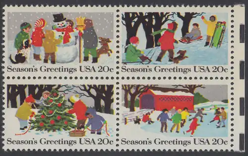 USA Michel 1607-1610 / Scott 2027-2030 postfrisch BLOCK RÄNDER rechts (a1) - Weihnachten