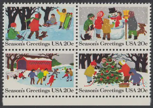 USA Michel 1607-1610 / Scott 2027-2030 postfrisch BLOCK RÄNDER unten - Weihnachten