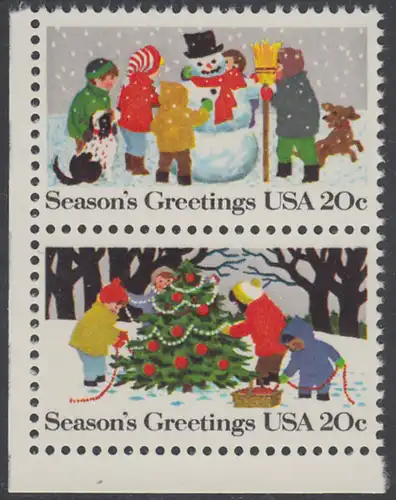 USA Michel 1608+1610 / Scott 2028+2030 postfrisch vert.PAAR ECKRAND unten links - Weihnachten