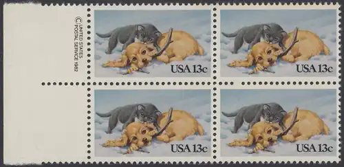 USA Michel 1611 / Scott 2025 postfrisch BLOCK RÄNDER links m/ copyright symbol - Grußmarke: Kätzchen und Hündchen