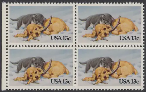 USA Michel 1611 / Scott 2025 postfrisch BLOCK RÄNDER links - Grußmarke: Kätzchen und Hündchen