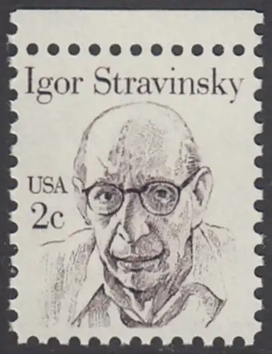 USA Michel 1612 / Scott 1845 postfrisch EINZELMARKE RAND oben - Amerikanische Persönlichkeiten: Igor Strawinsky (1882-1971), Komponist