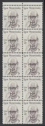 USA Michel 1612 / Scott 1845 postfrisch vert.BLOCK(10) RÄNDER oben - Amerikanische Persönlichkeiten: Igor Strawinsky (1882-1971), Komponist