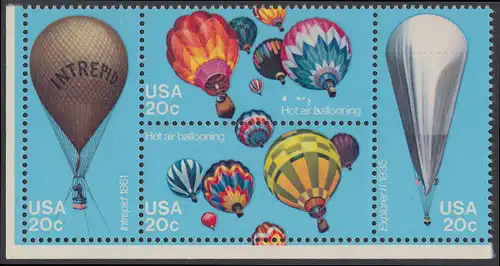 USA Michel 1617-1620 / Scott 2032-2035 postfrisch BLOCK ECKRAND unten links - Luftfahrt: Start zu einer Ballonwettfahrt