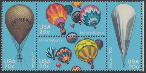 USA Michel 1617-1620 / Scott 2032-2035 postfrisch BLOCK RÄNDER rechts (a1) - Luftfahrt: Start zu einer Ballonwettfahrt
