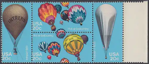 USA Michel 1617-1620 / Scott 2032-2035 postfrisch BLOCK RÄNDER rechts (a2) - Luftfahrt: Start zu einer Ballonwettfahrt