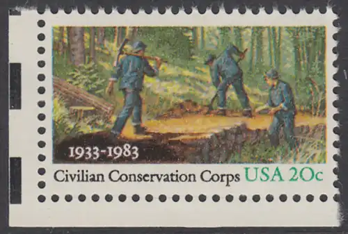 USA Michel 1621 / Scott 2037 postfrisch EINZELMARKE ECKRAND unten links - Civilian Conservation Corps (CCC): Anlegen eines Waldweges