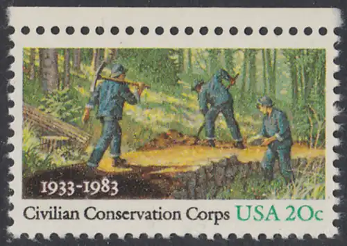 USA Michel 1621 / Scott 2037 postfrisch EINZELMARKE RAND oben - Civilian Conservation Corps (CCC): Anlegen eines Waldweges