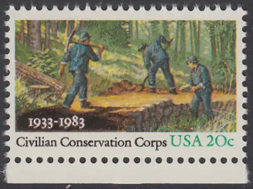 USA Michel 1621 / Scott 2037 postfrisch EINZELMARKE RAND unten - Civilian Conservation Corps (CCC): Anlegen eines Waldweges