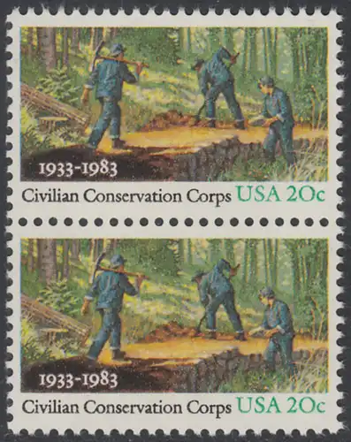 USA Michel 1621 / Scott 2037 postfrisch vert.PAAR - Civilian Conservation Corps (CCC): Anlegen eines Waldweges