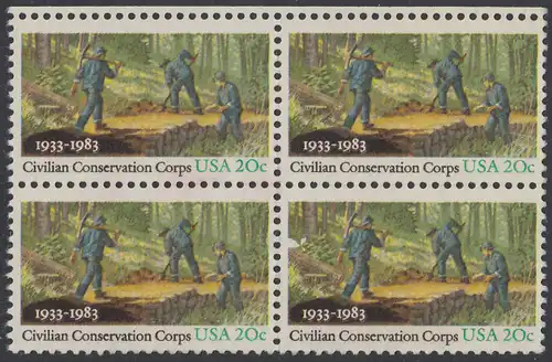 USA Michel 1621 / Scott 2037 postfrisch BLOCK RÄNDER oben - Civilian Conservation Corps (CCC): Anlegen eines Waldweges