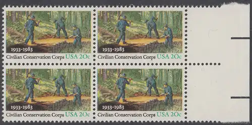 USA Michel 1621 / Scott 2037 postfrisch BLOCK RÄNDER rechts - Civilian Conservation Corps (CCC): Anlegen eines Waldweges