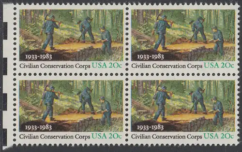 USA Michel 1621 / Scott 2037 postfrisch BLOCK RÄNDER links - Civilian Conservation Corps (CCC): Anlegen eines Waldweges