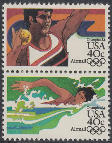USA Michel 1622+1624 / Scott C105+C107 postfrisch vert.PAAR - Olympische Sommerspiele 1984, Los Angeles