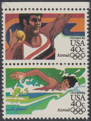 USA Michel 1622+1624 / Scott C105+C107 postfrisch vert.PAAR RAND oben - Olympische Sommerspiele 1984, Los Angeles