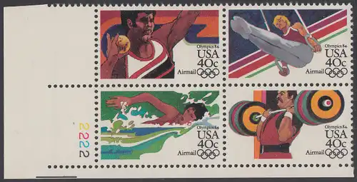 USA Michel 1622-1625 / Scott C105-C108 postfrisch PLATEBLOCK ECKRAND unten links m/ Platten-# 2222 (b)