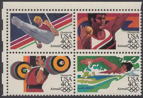 USA Michel 1622-1625 / Scott C105-C108 postfrisch BLOCK ECKRAND oben links - Olympische Sommerspiele 1984, Los Angeles