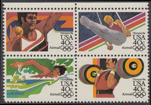 USA Michel 1622-1625 / Scott C105-C108 postfrisch BLOCK RÄNDER oben - Olympische Sommerspiele 1984, Los Angeles