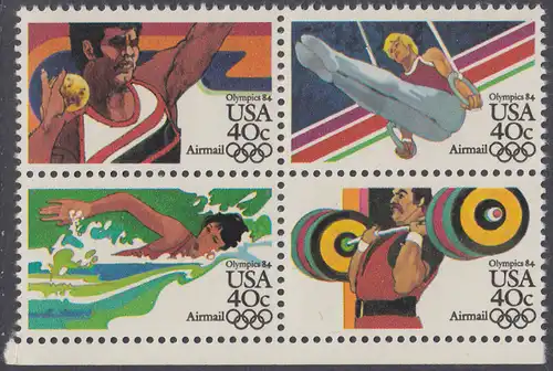 USA Michel 1622-1625 / Scott C105-C108 postfrisch BLOCK RÄNDER unten - Olympische Sommerspiele 1984, Los Angeles