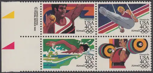 USA Michel 1622-1625 / Scott C105-C108 postfrisch BLOCK RÄNDER links m/ copyright symbol (a2) - Olympische Sommerspiele 1984, Los Angeles