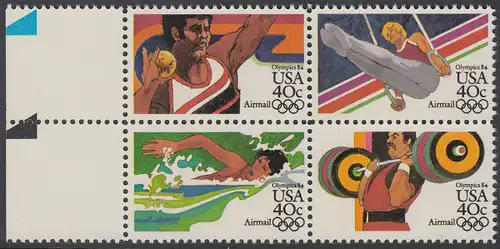 USA Michel 1622-1625 / Scott C105-C108 postfrisch BLOCK RÄNDER links (a2) - Olympische Sommerspiele 1984, Los Angeles